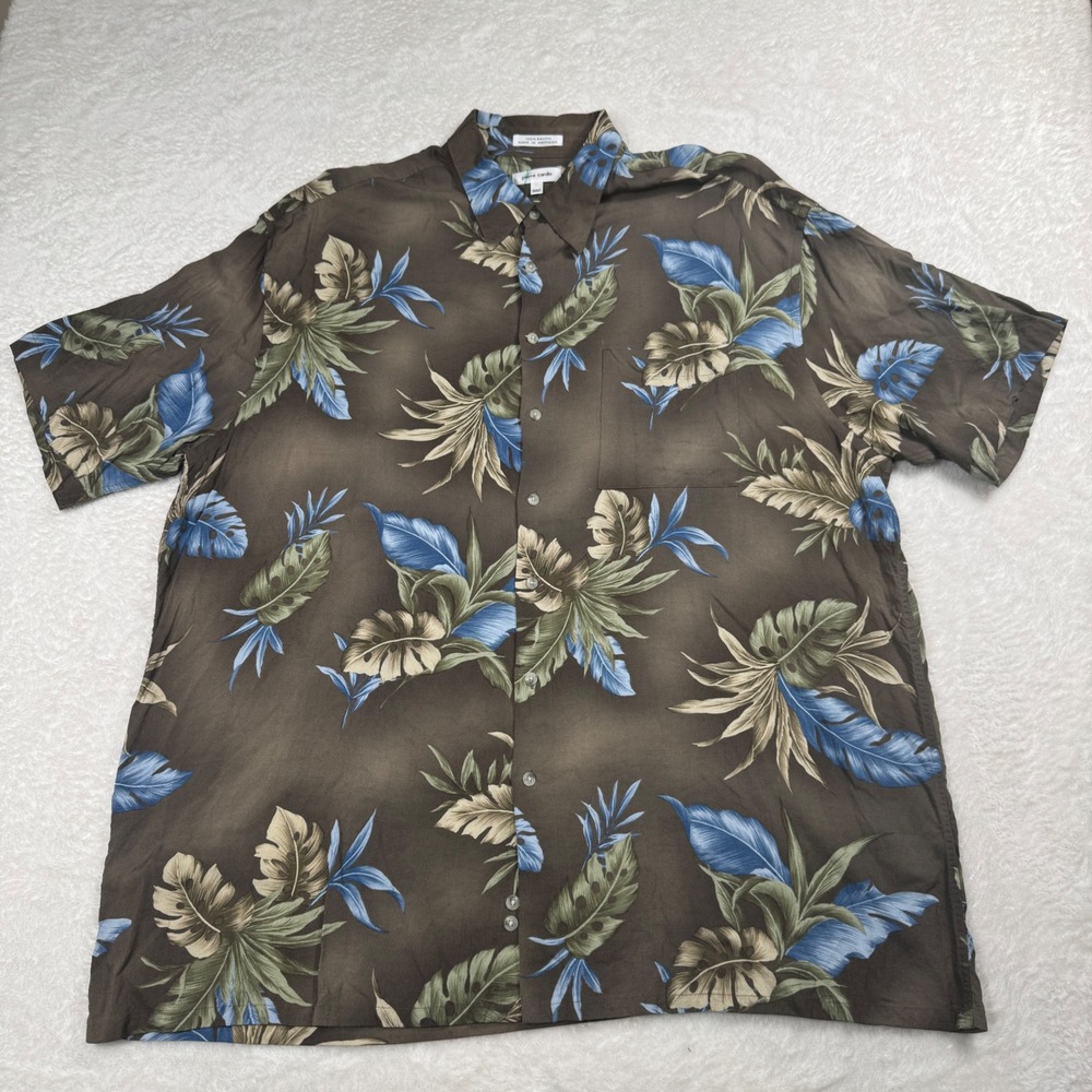 Pierre‎ Cardin Mens 2XLT Brown Tropical Leaf Short Sleeve Hawaiian Shirt